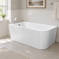 Baignoire à débordement en acrylique à rebord large avec drain d'extrémité 1500 mm, design mural droit avec options de taille pour usage domestique