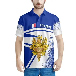 Einzigartiges Design Polo-Hemd individuelle rote blaue und weiße kontrastierende Farben französische Flagge Aufdruck Herren patriotisches Premium-Golfshirt