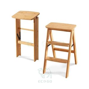 Escabeau en bambou naturel à 3 marches, pliable, antidérapant, multifonctionnel, moderne, écologique, durable et léger - Product Image 1