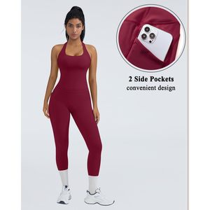 2 Piece Workout Set Women Halter Top Booty <b>Leggings</b> With <b>Pockets</b> Gym Outfit Yoga Sets - Product Image 3
