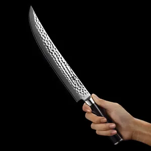 Couteau de chef de cuisine en acier damas haut de gamme avec manche en bois Pakka