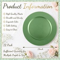 Lot de 12 Assiettes de Présentation Vertes Non Toxiques en PS de 12 Pouces – Assiettes en Plastique Jetables pour Décoration de Table de Mariage et Fêtes