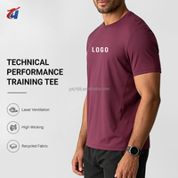 T-shirt de sport pour homme, personnalisé avec logo OEM, en nylon et élasthanne, réfléchissant, respirant, avec ventilation découpée au laser, pour la course à pied et l'entraînement.