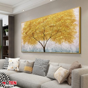 Pintura al Óleo Abstracta Decorativa Moderna con Hojas Doradas, Pintada a Mano, con Escena de Árbol, sobre Lienzo, para Decoración de Pared Interior, Tamaño Personalizado - Product Image 5
