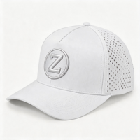 Casquette de baseball vintage blanche à 5 panneaux, respirante, en nylon imperméable, avec logo brodé personnalisé, image, perforations laser, chapeau de sport
