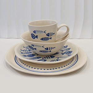 Set di 12 Piatti e Ciotole in Gres, Stoviglie con Smalto Reattivo Bicolore - Set da Pranzo in Gres Resistente ai Graffi - Product Image 5