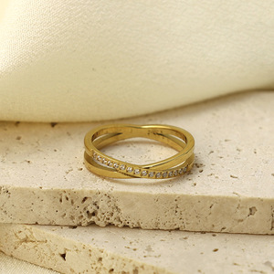 Cross <b>Stud</b> Diamond Ring For Women 316 <b>Titanium</b> Steel Gold Geometric Design Gift Jewelry - Product Image 1