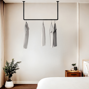 Loft industriel <span class=keywords><strong>Pamo</strong></span> Porte-vêtements mural Robuste Conduites d'eau Armoire de plain-pied pour chambre à coucher Bain pour affichage de bijoux Cuisine - Product Image 2