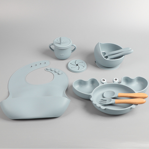 Eversoul-Lot de 9 couverts en silicone pour bébé en forme de crabe H, allant au micro-ondes, assiette pour bébé, ensemble d'alimentation pour enfants, OEM et ODM - Product Image 5