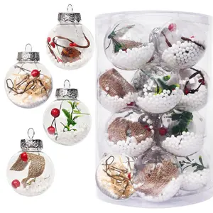 Ember Natal transparan bola liontin 6cm16pcs hewan peliharaan berongga bulat mulus plastik bola dekorasi Natal