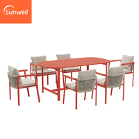 Ensemble de salle à manger de patio en aluminium résistant aux UV et imperméable, mobilier d'extérieur commercial moderne pour 6 personnes