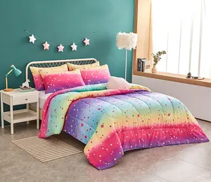 High Quality Rainbow Print Polka Dot Three-Piece Fashion Quilt Set Bedding