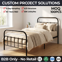 Cadre de lit simple en métal noir minimaliste, support robuste, taille double, pour appartement studio