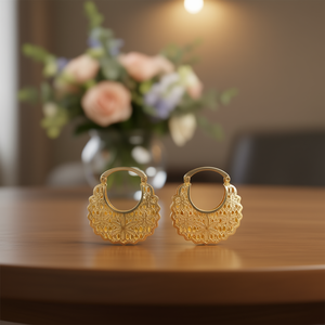 Orecchini a Cerchio E4520 in Oro per Donne, Design Floreale Bohémien in Lega di Zinco, Gioielli alla Moda - Product Image 2