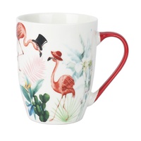 Mug en céramique Flamant rose tropical avec anse rouge, motif feuille de Monstera exotique, grande tasse à café en porcelaine, souvenir d'été, article cadeau