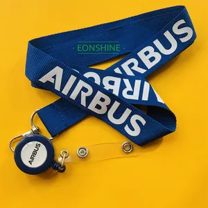 Soporte de carrete de poliéster con impresión de pantalla de seda, personalizado, alta calidad, insignia de identificación, cordón Airbus