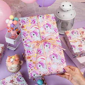 Unicorn Wrapping Paper Roll 17 In X 16.5 Ft <b>Pink</b> Rainbow Gift <b>Wrap</b> For Birthday Baby Shower Bridal Shower Wedding - Product Image 2