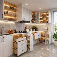 Armoires de cuisine modernes sur mesure en bois laqué blanc avec évier inclus, structure multi-tiroirs, unité modulaire