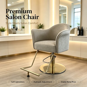 Sillón de Salón Hidráulico de Cuero PU Moderno, Silla de Peluquería Ergonómica con Base Dorada para Salón de Belleza y Barbería - Product Image 1