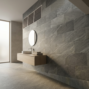 Style industriel, écologique, base en béton poli, dessus en bois, placage en pierre naturelle, design moderne pour la salle de bain d'une villa, décoration murale intérieure - Product Image 5