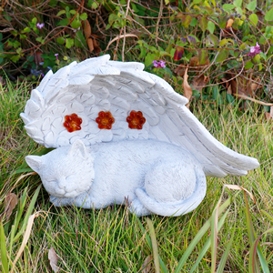 Estatua de jardín conmemorativo de gato en forma de corazón-Gato alado de Ángel con diseño de flores, regalo de luto para mascotas de resina para exteriores/interiores - Product Image 3