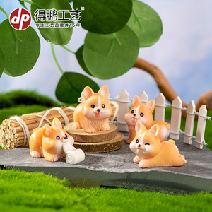 Figura de Resina de Cachorro de Corgi, Linda Miniatura de Animal, Decoración para el Hogar, Oficina o Auto, Artesanía Artística - Product Image 1