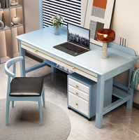 Bureau d'étude en bois massif avec tiroirs et armoire à dossiers mobiles à accents dorés pour bureau à domicile (vente en gros)