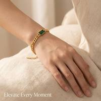 Gelang Rantai Baja Anti Karat Lapis Emas 18K, Tahan Air, Liontin Hati, Model Cuban Link, Batu Zamrud, Perhiasan Wanita, Grosir