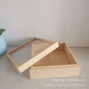 Caja de bambú rectangular de 6 pulgadas de alto con tapa de vidrio, caja de regalo hecha a mano para almacenamiento de artesanías - Product Image 3