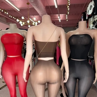 PEEQI Ensemble deux pièces sexy pour femmes, haut court sans manches transparent et pantalon capri moulant, tenue de lingerie pour femmes