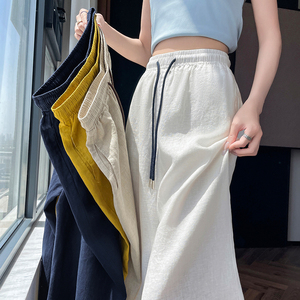 NOVEDAD <span class=keywords><strong>DE</strong></span> VERANO 2025, pantalones informales <span class=keywords><strong>de</strong></span> cintura alta para mujer, explosiones <span class=keywords><strong>de</strong></span> <span class=keywords><strong>tiro</strong></span> Real para Tencel, lino, pierna ancha, cintura elástica, seda helada, rectos - Product Image 4