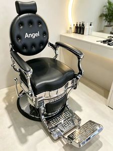 Fauteuil de barbier vintage avec dossier inclinable manuel, repose-pieds, revêtement en cuir PU capitonné, structure chromée robuste, pompe hydraulique - Product Image 3
