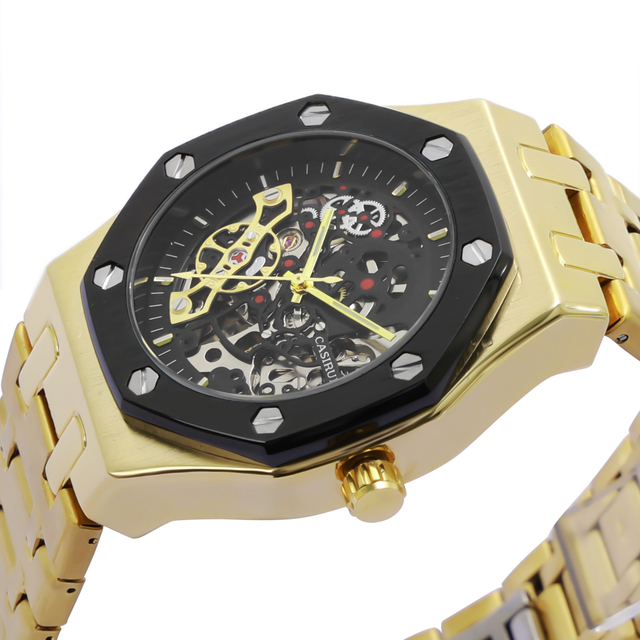 Luxury Men's Mechanical Wristwatch with Stainless Steel Case Glass Dial Luminous Alloy Pointer Display Hollow Design