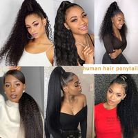 Extensions de cheveux naturels vierges indiens Remy non traités, en queue de cheval à cordon, ondulés, bouclés, raides – Vente directe usine