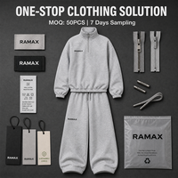 Ensemble de survêtement RAMAX Heavyweight 460GSM à demi-zip, style vintage, coupe oversize, jambe large, streetwear, logo personnalisé, OEM ODM, vente en gros B2B