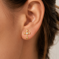 Piercing Labret en Titane ASTM F136 avec Croix Gothique et Zircon Cubique à Dos Plat, Boucle d'Oreille Ronde en Zircon pour Hélix et Tragus, Bijou de Mode