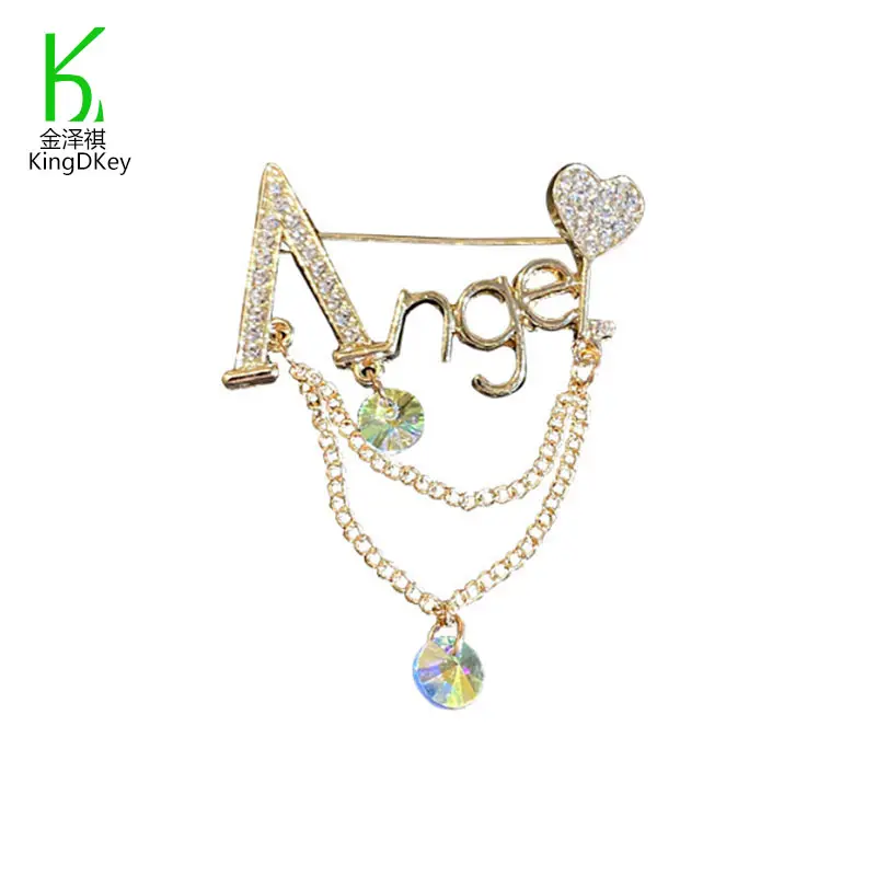 Personalized fashion diamond inlaid jewelry letter brooch clothing chain pin wholesale
