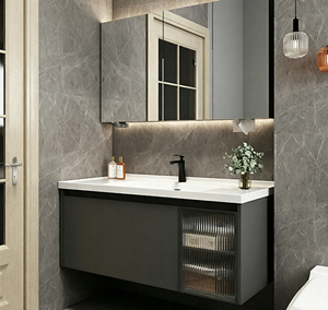 Nuevo Modelo 2026: Mueble de Baño de Pared con un Solo Cajón, Gabinete de Vidrio Gris y Bañera de Cerámica para Proyectos de Hoteles y Apartamentos - Product Image 1