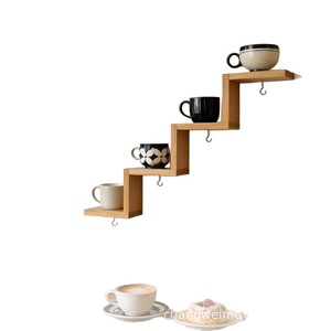 Solid Wood Wall <b>Shelf</b> 4 Layers Hanging Storage <b>Rack</b> For Kitchen Mug Spice Organizer Natural Color Rectangle Shape - Product Image 3