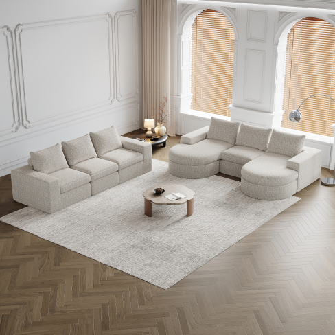 Beige + Chenilla + 6 Asientos