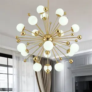 Turkey Style Golden Steel White Ball Glass Shade Pendant Lamp Edison Led Lighting for Restaurant Decoration