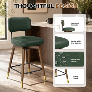 Modern Commercial Counter <b>Bar</b> Stools Waterproof PU Upholstered Solid Wood Legs Gold Tip Steady Outdoor Mall Use - Product Image 3