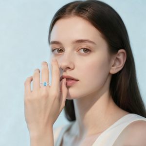 แหวนหมั้นเพชรสีขาวมรกต14K สำหรับผู้หญิง - Product Image 5