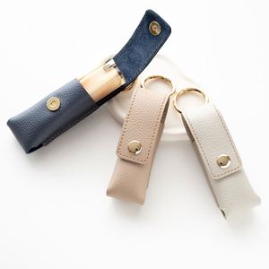 Lady Japanese PU Leather <b>Lipstick</b> Holder Carabiner Small Mirror Hanging Charm Lip Case Chains Magnetic Closure Portable Travel - Product Image 2