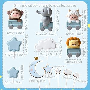 Décorations de gâteaux pour animaux, 12 pièces, figurines de train, éléphant, singe, lion, agneau, couronne et lune. - Product Image 3