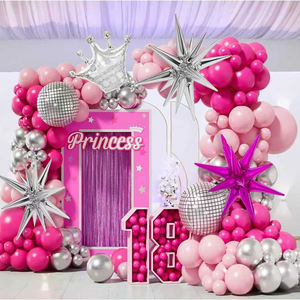 <strong>Barbie</strong> Pink Color Balloon Arc Kit Pink Latex Balloon with Crown and Exploding Star Foil Balloon for Girl's Party <strong>Decoration</strong> - Product Image 1