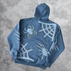 Felpa con cappuccio con stampa a ragnatela personalizzata da uomo Streetwear mezza Zip disponibile in varie taglie - Product Image 2