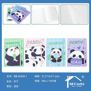 Taccuini foderati a tema Panda A5 con cinturino scatola da 96 pezzi legante termica stile a spirale a foglia larga per la scuola all'ingrosso - Product Image 1