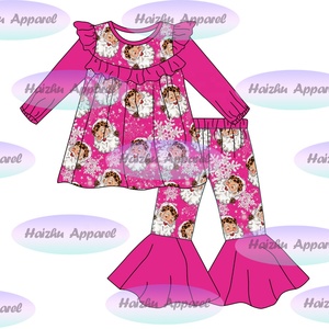 Ensemble 2 pièces pour bébé fille : Haut à manches longues en soie de lait à volants et pantalon patte d'éléphant style anglais – Service OEM personnalisé Bc1-10 - Product Image 5