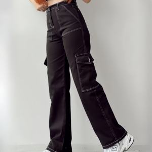 Pantalones <span class=keywords><strong>Cargo</strong></span> para <span class=keywords><strong>Mujer</strong></span> <span class=keywords><strong>H</strong></span>-1100, Primavera-Otoño, Cintura Media, <span class=keywords><strong>M</strong></span>últiples Bolsillos, Color Sólido, Corte Ajustado, Casual - Product Image 3